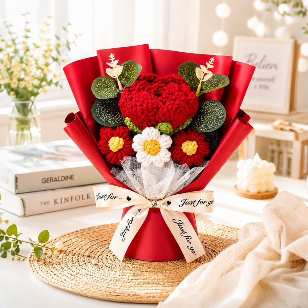 Tied Ribbons Red Crochet Flower Bouquet Price - Buy Online at Best ...