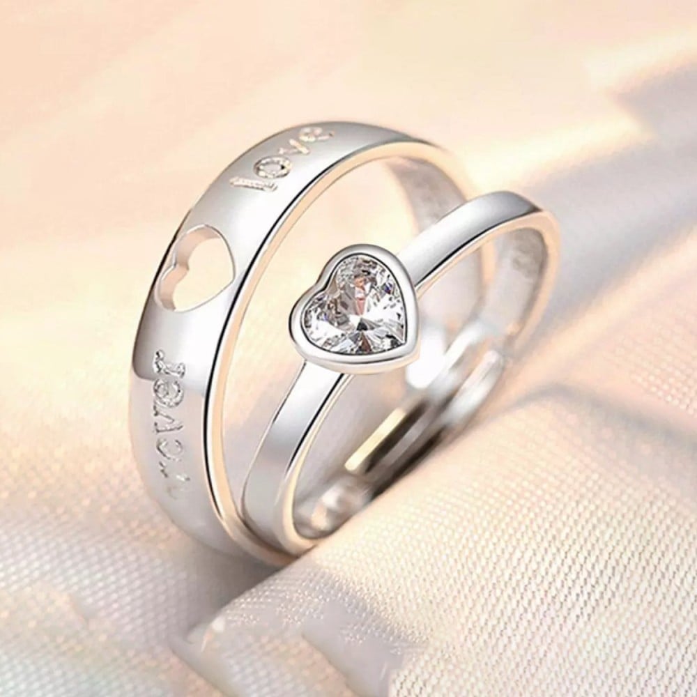 Jewels Galaxy Forever Love Heart Themed Couple Rings (Silver) Price ...