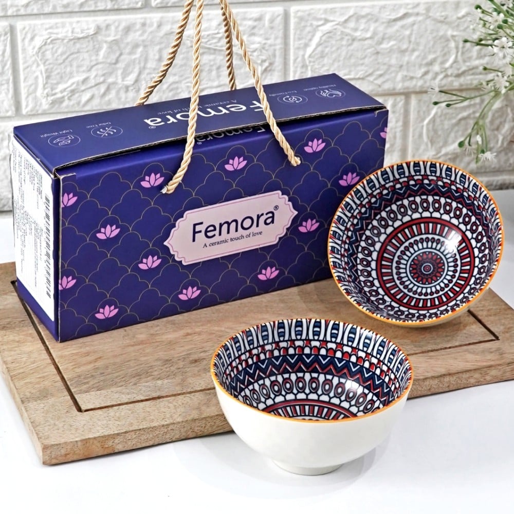 Femora Ceramic Japanese Ramen Mandala Print Bowl Set (Blue) Price - Buy ...