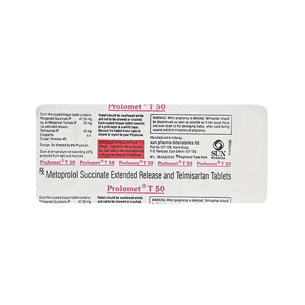 Prolomet T 50mg Strip Of 10 Tablets Price - Buy Online at ₹190 in India