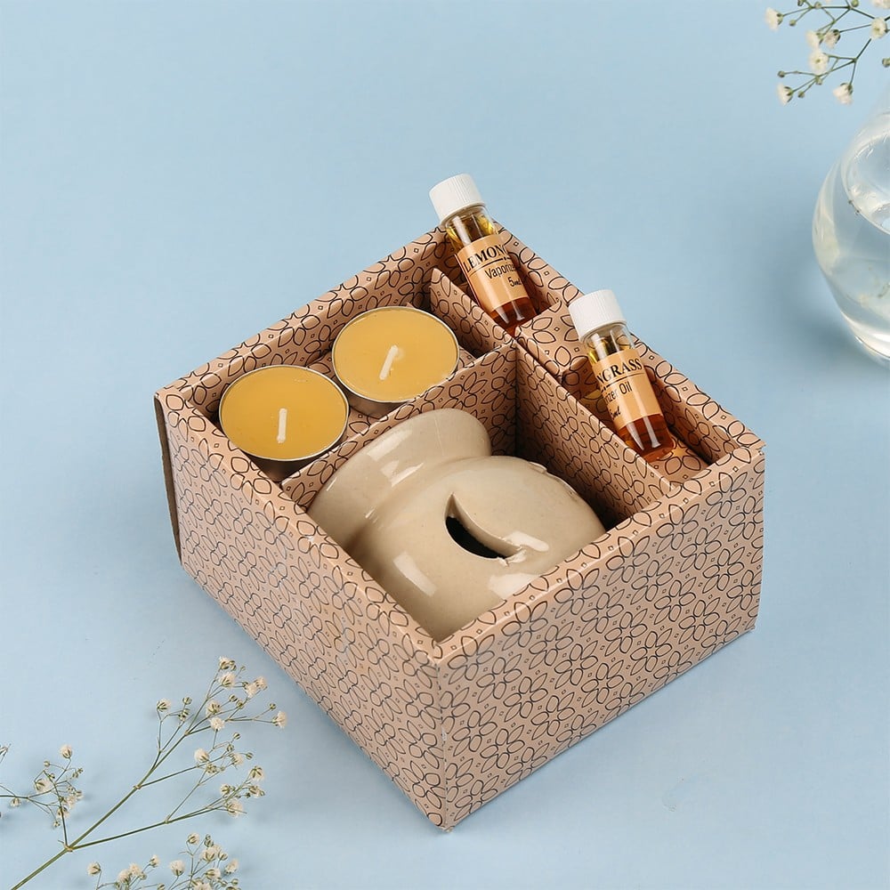 Auradecor Ceramic Diffuser Gift Set (Lemon Aroma, Cream) Price