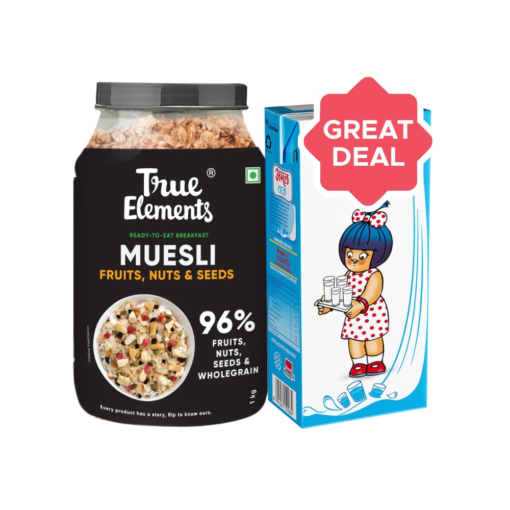 Amul Taaza Homogenised Toned Milk + True Elements Fruits, Nuts & Seeds ...