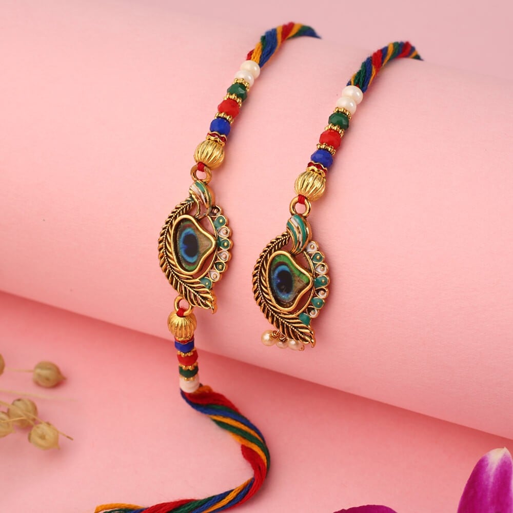 Mor Rakhi Mor Pankh Designed Bhabhi Bhaiya Rakhi Set by Aurum Price - Buy Online ...