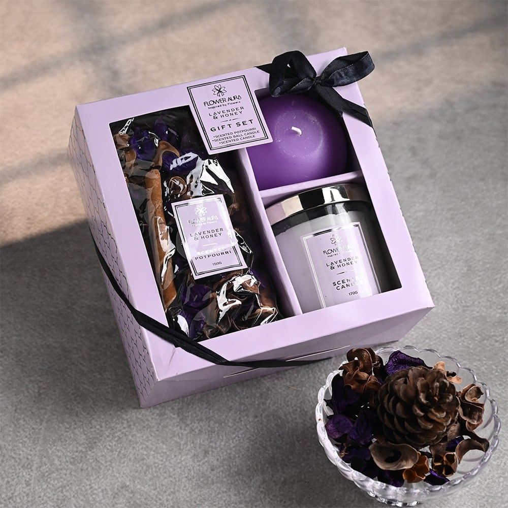 Potpourri & Candle Gift Set (Lavender, Honey) by FlowerAura Price