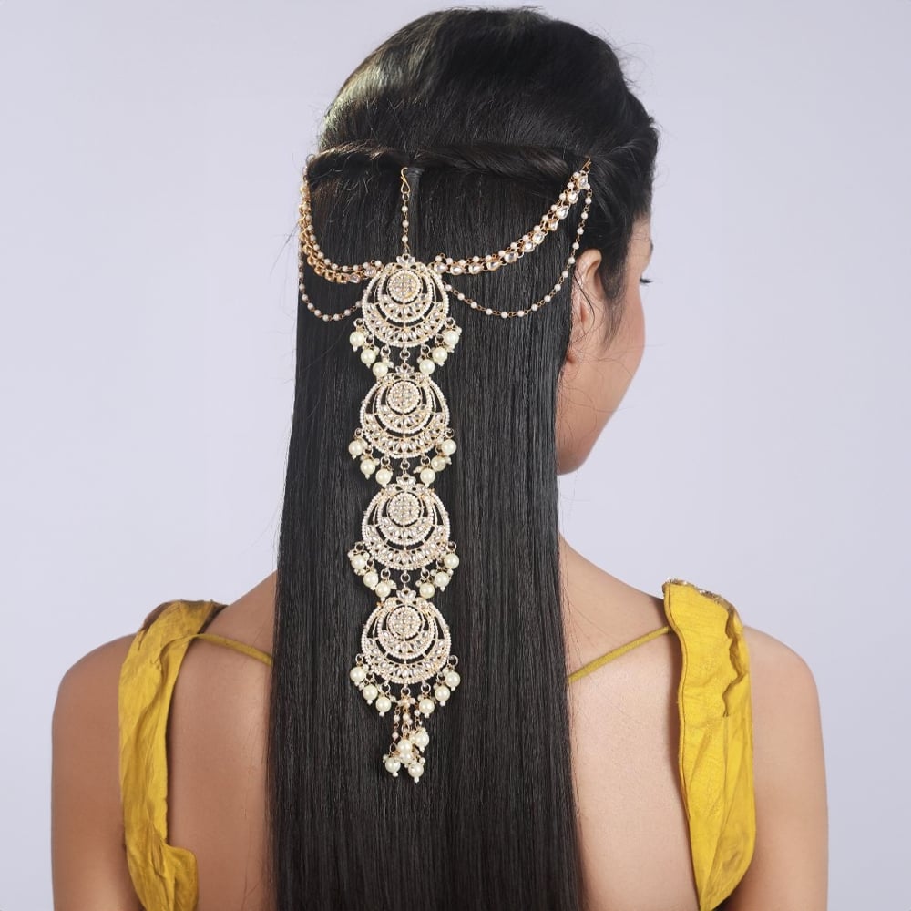 Aatmana Embellished Statement Hair Braid Paranda (Golden) Price - Buy ...