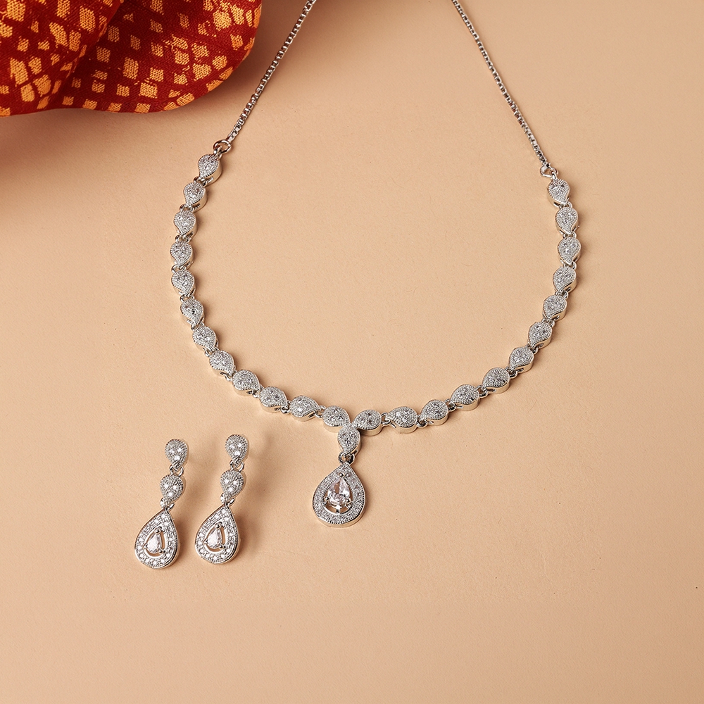 Zeneme Floral Necklace Set (Silver) Price - Buy Online at Best