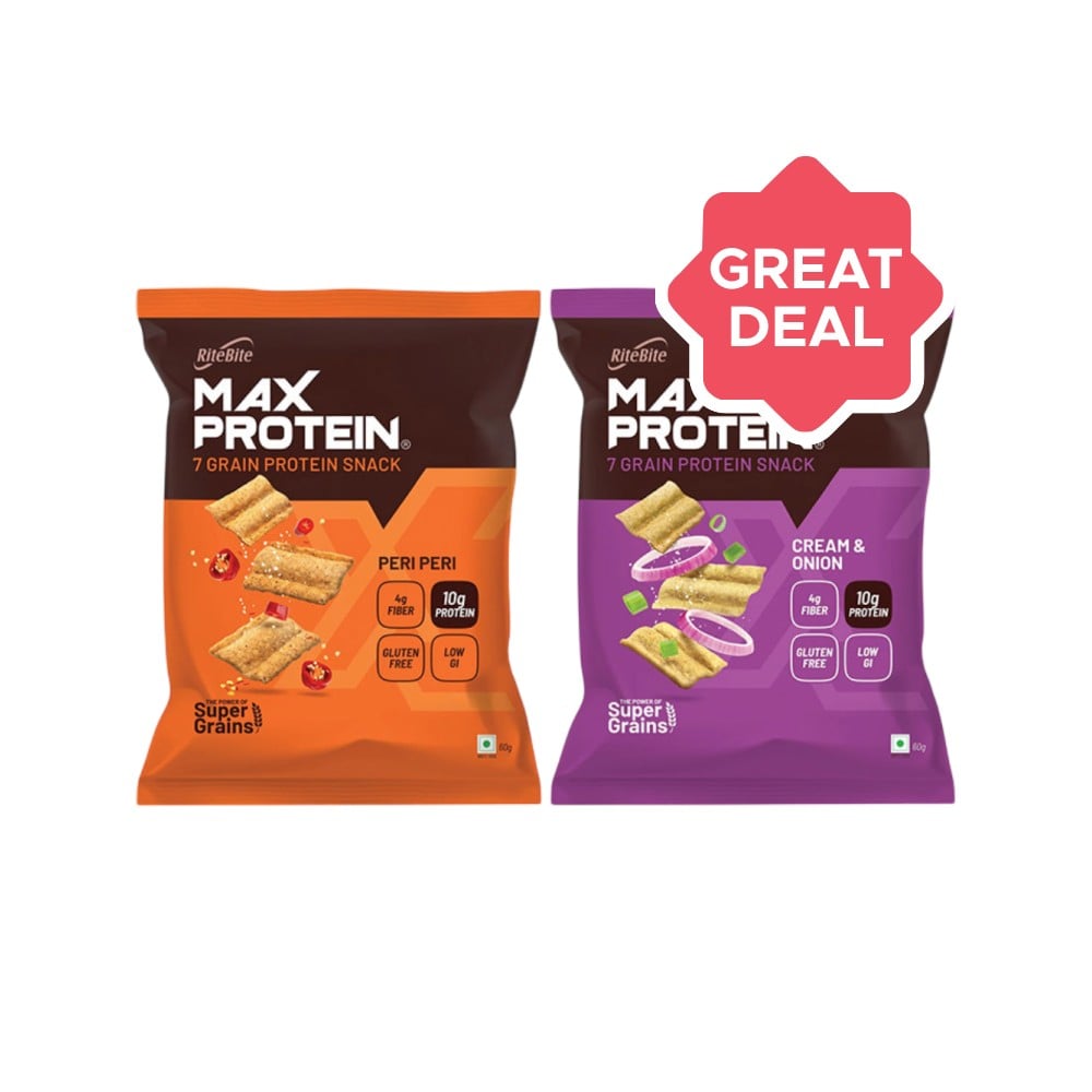 RiteBite Max Protein Cream & Onion 10 g Protein Multigrain Chips + Max ...