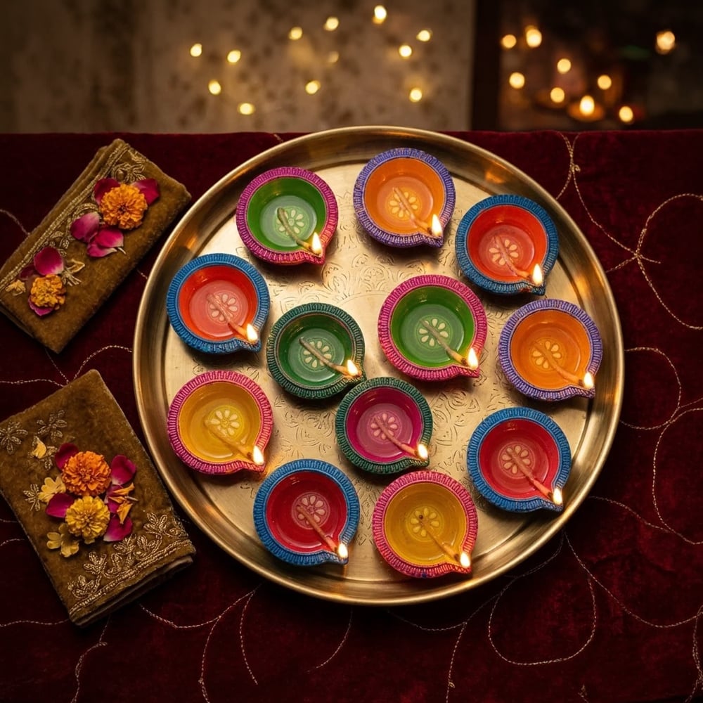 Clay Rice Design Divine Floral Design Diya Set by Satvik Price - Buy Online at Best ...