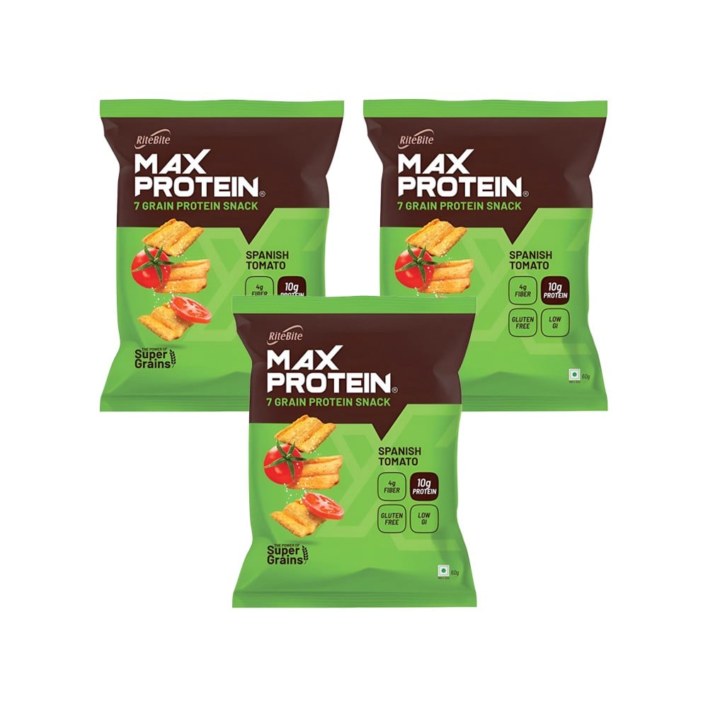 Ritbite Stake RiteBite Max Protein Spanish Tomato 10 g Protein Multigrain Chips ...