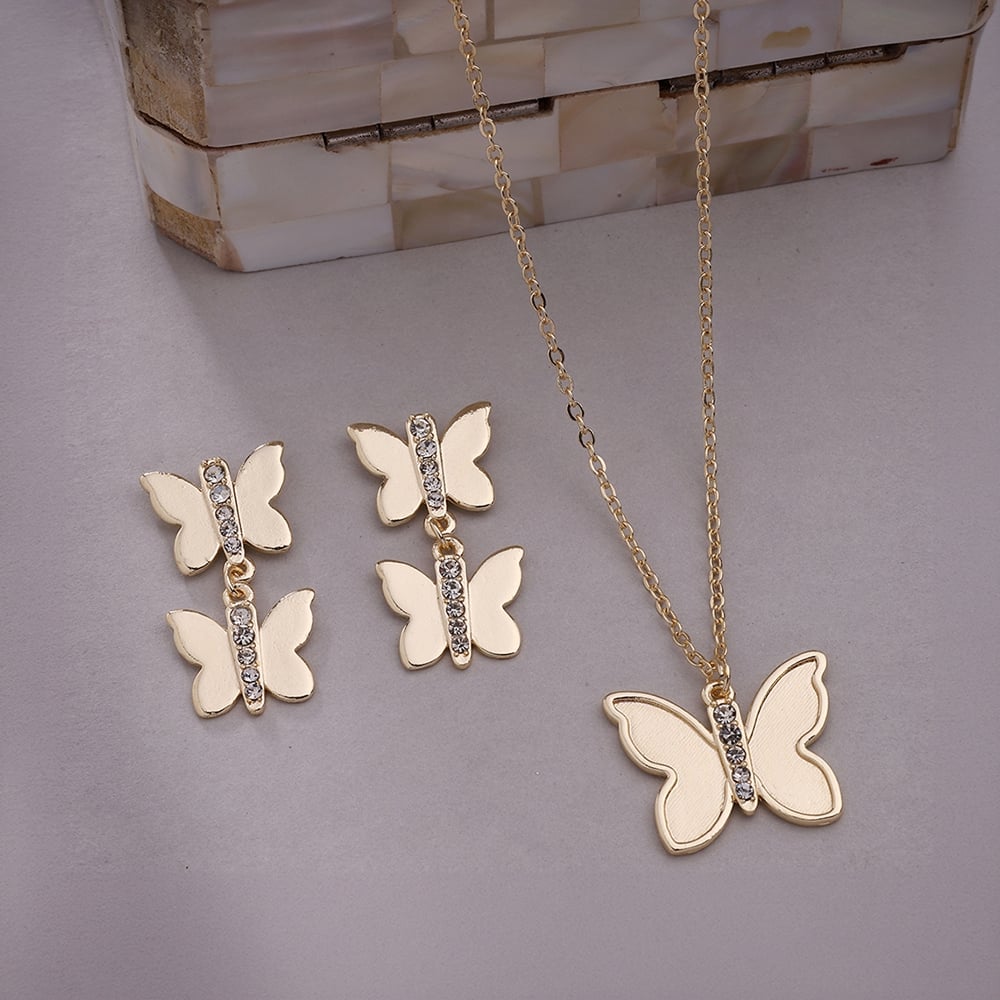 Zeneme Butterfly Contemporary Necklace Set (Golden) Price - Buy