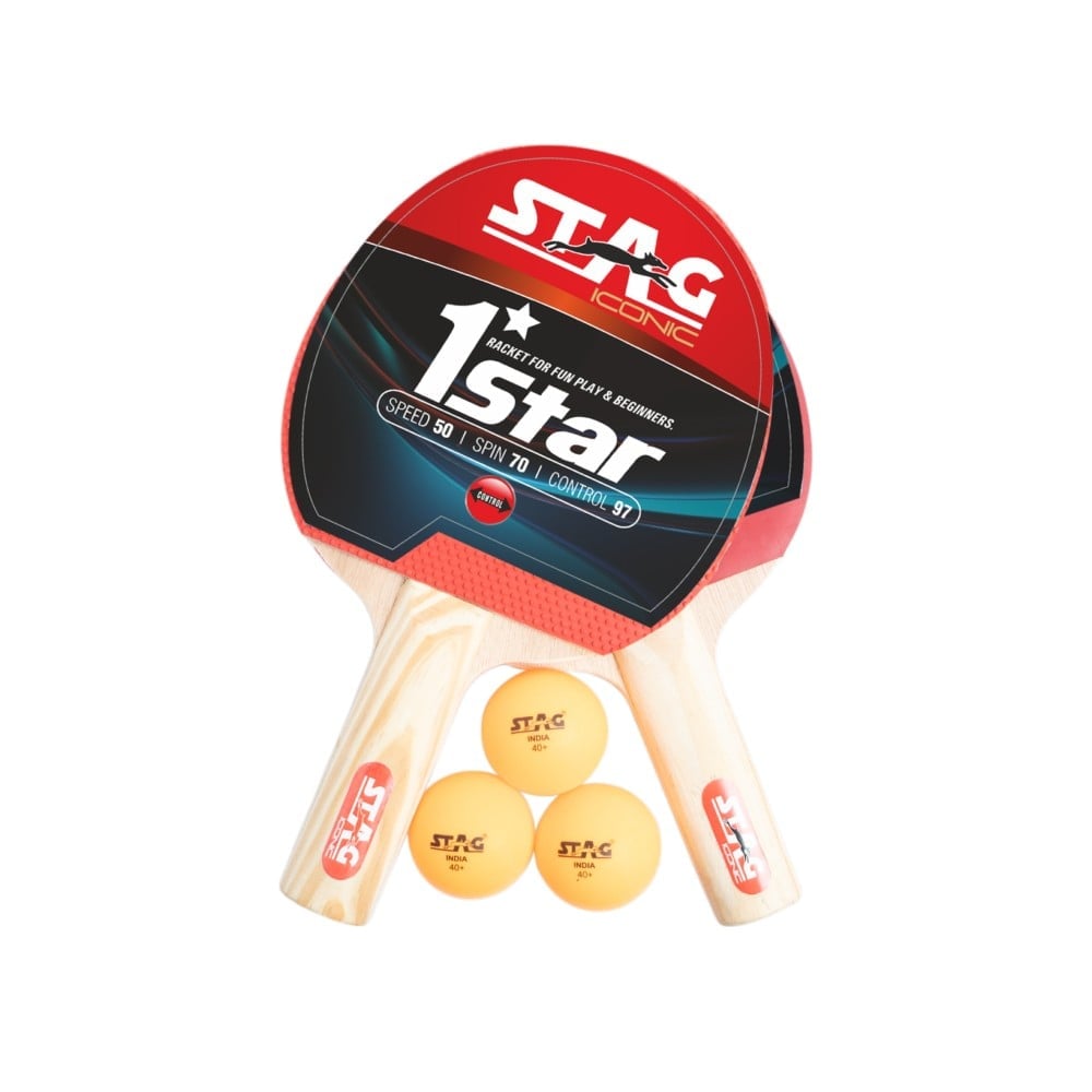 Stag Iconic Racket Stag Iconic 1 Star Wood Table Tennis Racket with 3 balls (Multicolour ...