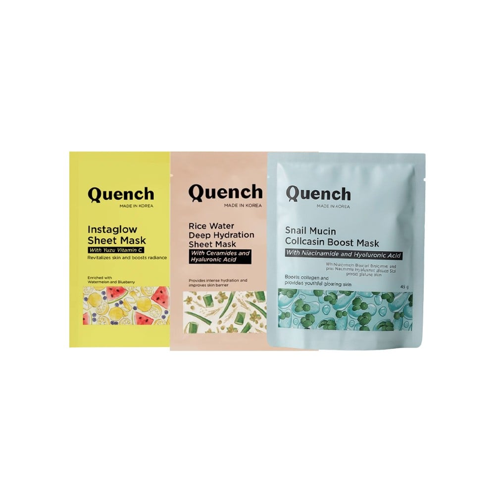 Snail Boost Quench Instaglow Vitamin C Korean Sheet Mask + Rice Water Deep ...