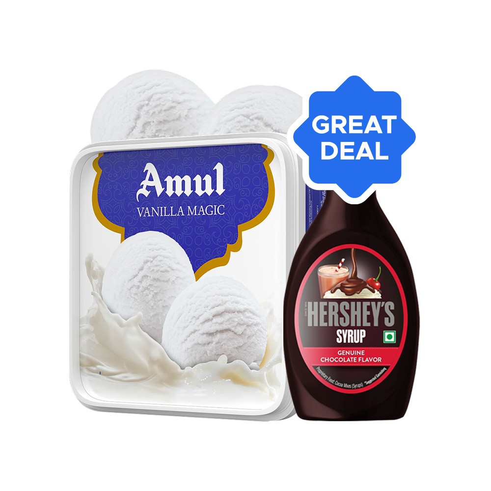Hershey's Chocolate Syrup + Amul Vanilla Magic Ice Cream Tub Combo ...