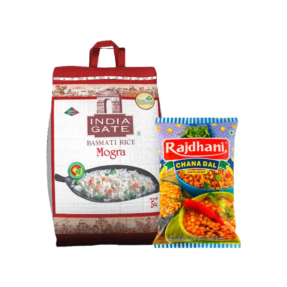 Gate Rajardhran Rajdhani Chana Dal + India Gate Mogra Basmati Rice 5 Kg (Short Grain ...