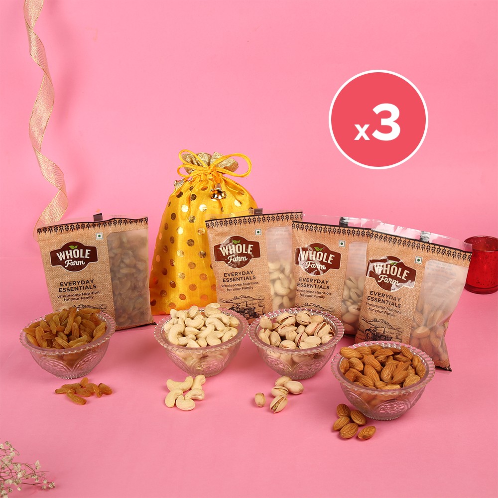 Whole Farm Assorted Dry Fruit Potli - Pack of 3 Price - Buy Online at ...