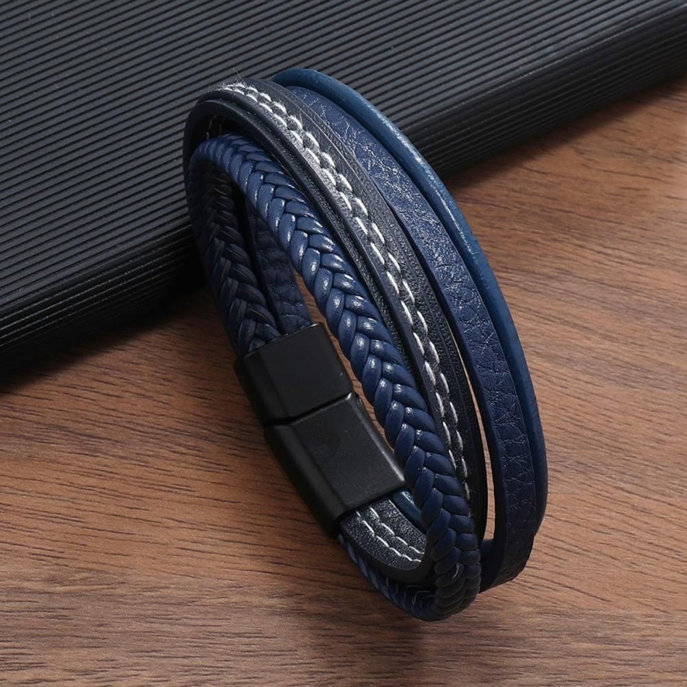 Designs & You Faux Leather Men's Bracelet Blue - Image 1