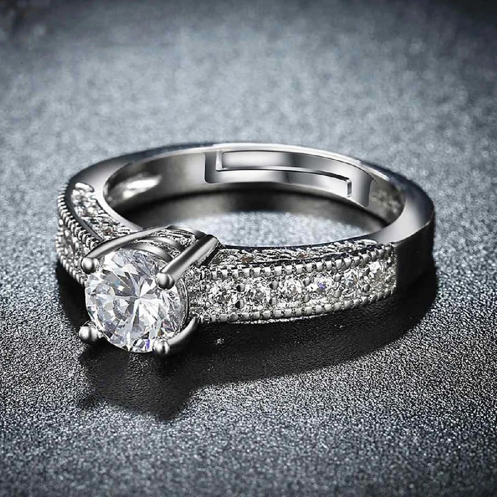 Jewels Galaxy Adjustable Finger Solitaire Ring (Silver) Price - Buy ...