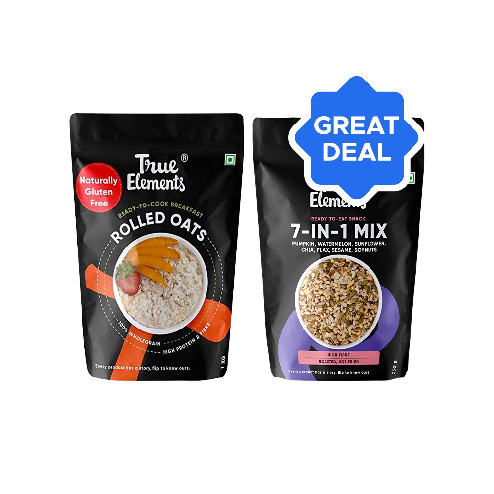 True Elements Wholegrain Rolled Oats + 7 in 1 Roasted Seeds Mix Combo ...