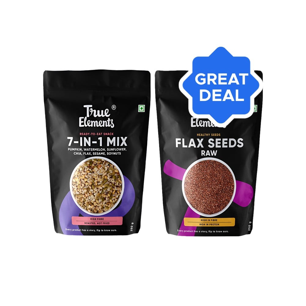 True Elements 7 in 1 Roasted Seeds Mix + Flax Seeds - Fibre and Protein ...