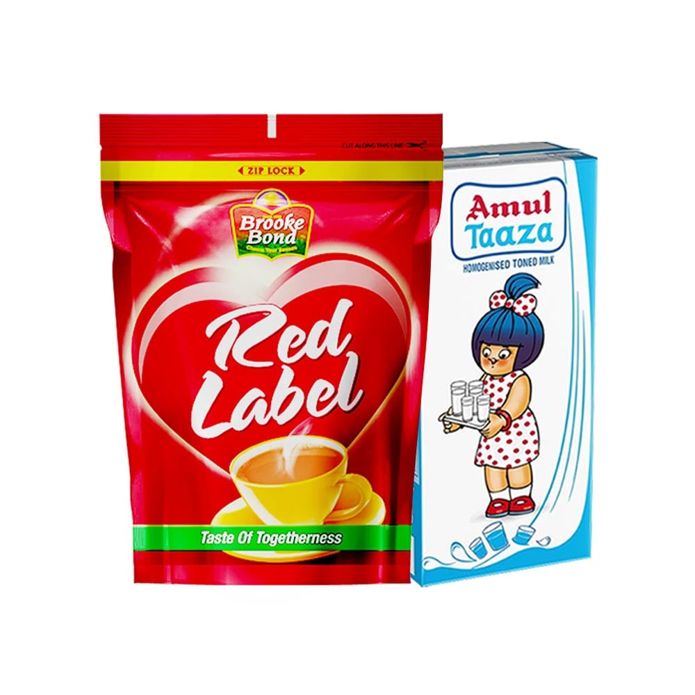 Amul Taaza Homogenised Toned Milk + Brooke Bond Red Label Tea (Zip Lock ...