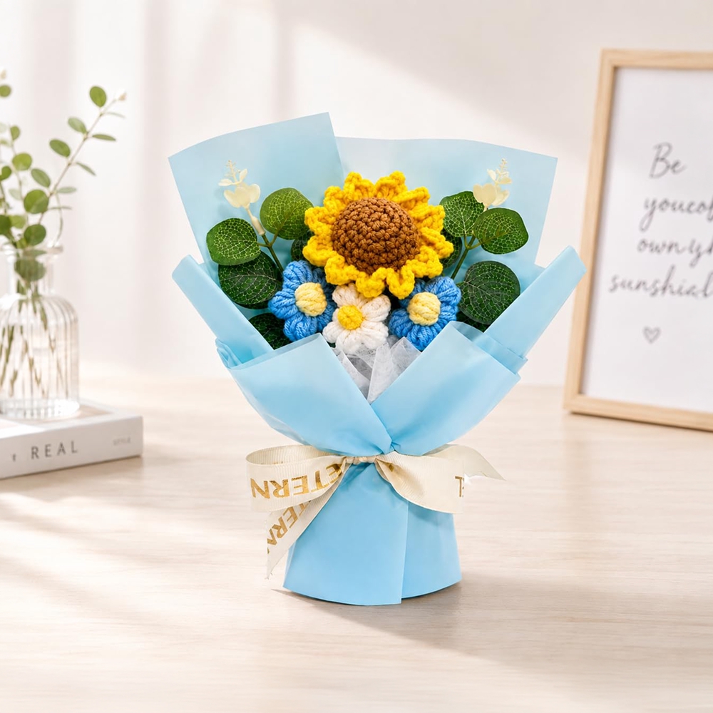 Tied Ribbons Blue Sunflower Crochet Flower Bouquet Price - Buy Online ...