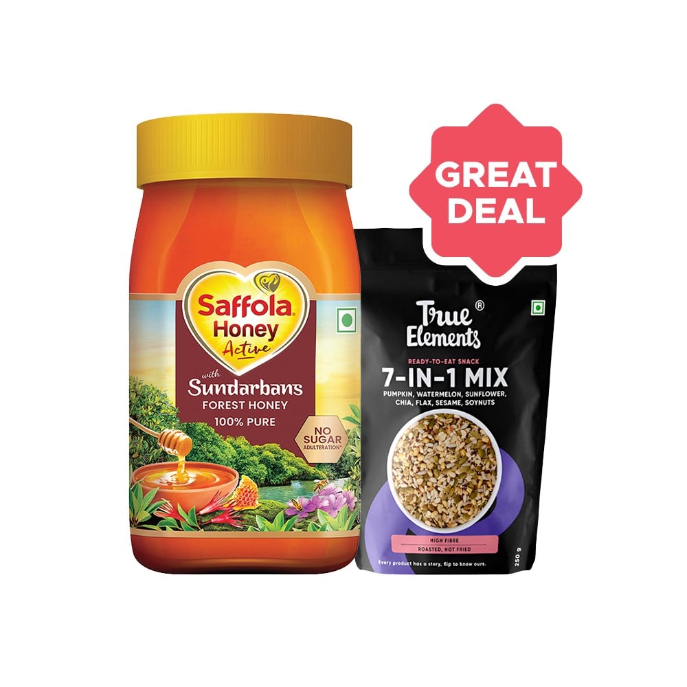 True Elements 7 in 1 Roasted Seeds Mix + Saffola Honey Active Combo ...