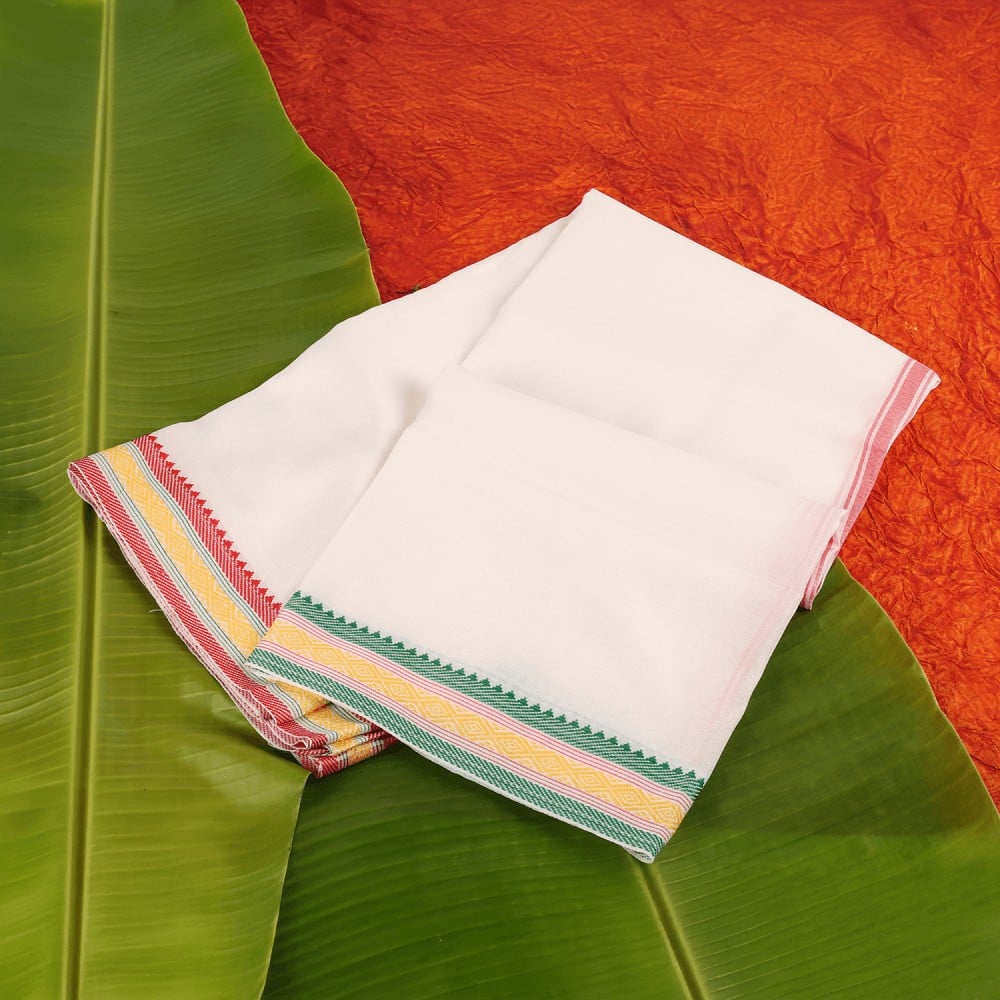 Solid Mundu / Dhoti with Border (White, Red) - Mad Over Print Price ...