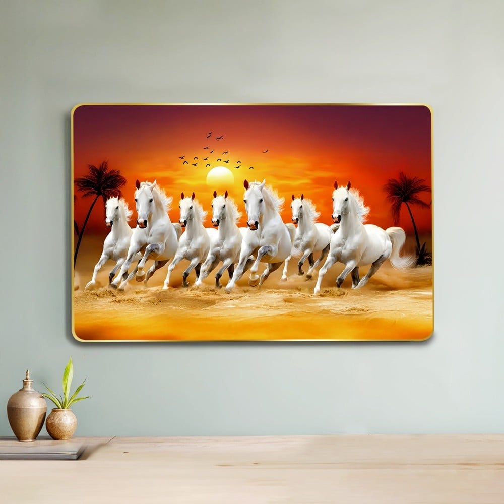 Run Add Round 7 Running Horses Wall Decor Painting (White) - Rousrie Price - Buy ...