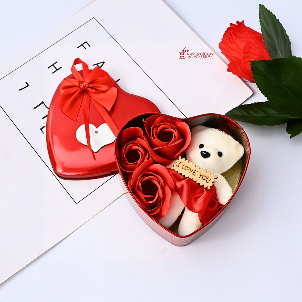 Vivatra Valentine Day Teddy Bear & Rose Heart Gift Box Price - Buy ...