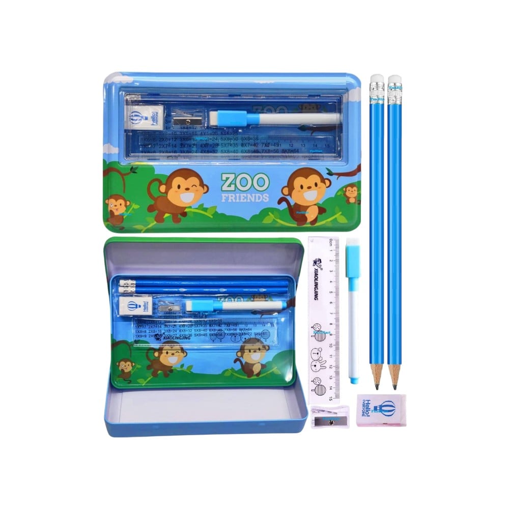 FunBlast Metal Zoo Friends Pencil Box (Blue, Green) Price - Buy