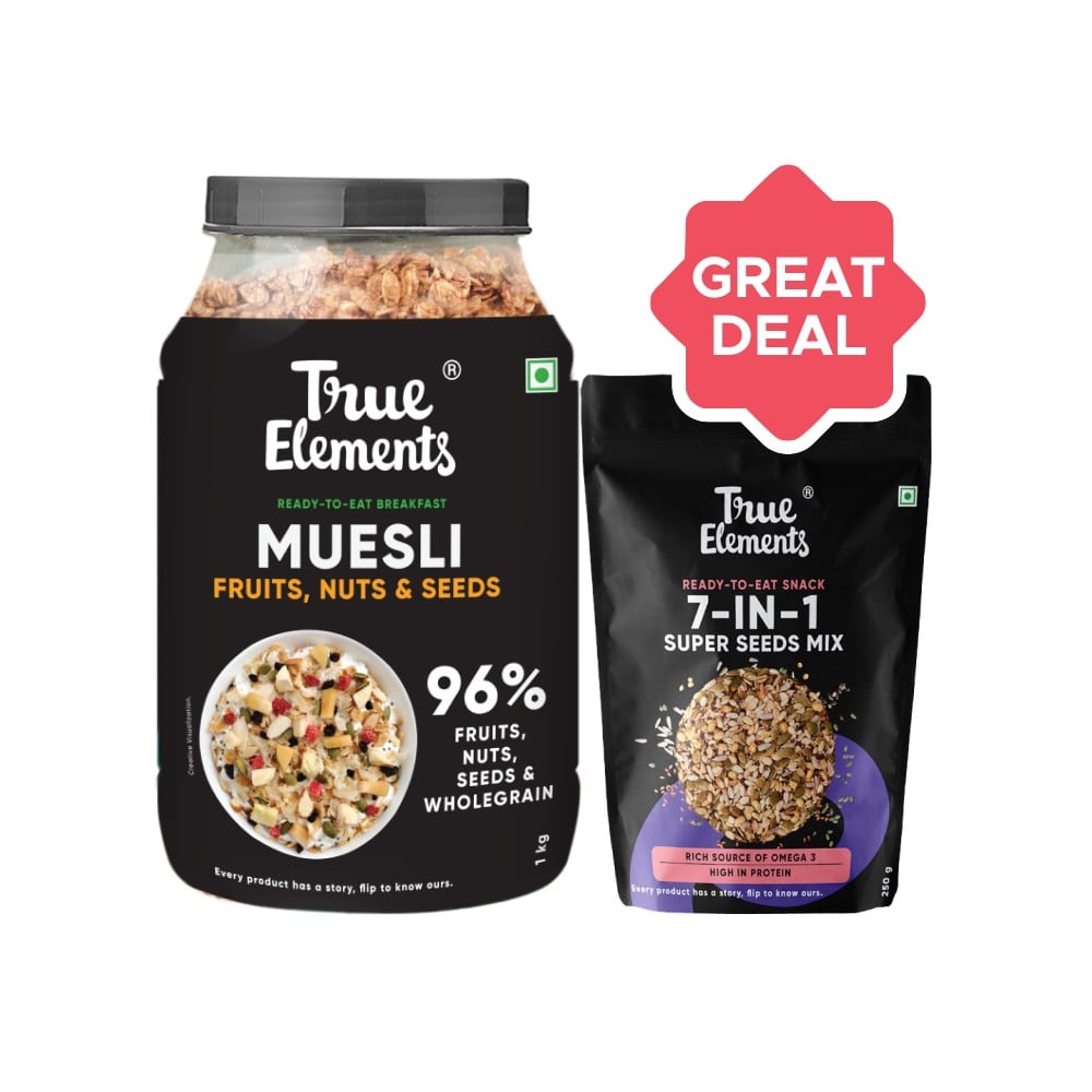 True Elements 7 in 1 Roasted Seeds Mix + Fruits, Nuts & Seeds Muesli ...