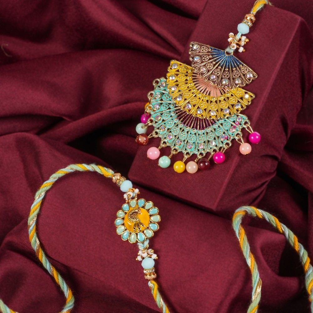 Bhaiya Bhabhi Vibrant Vows Floral Rakhi Set (Multicolour) by Flower Aura