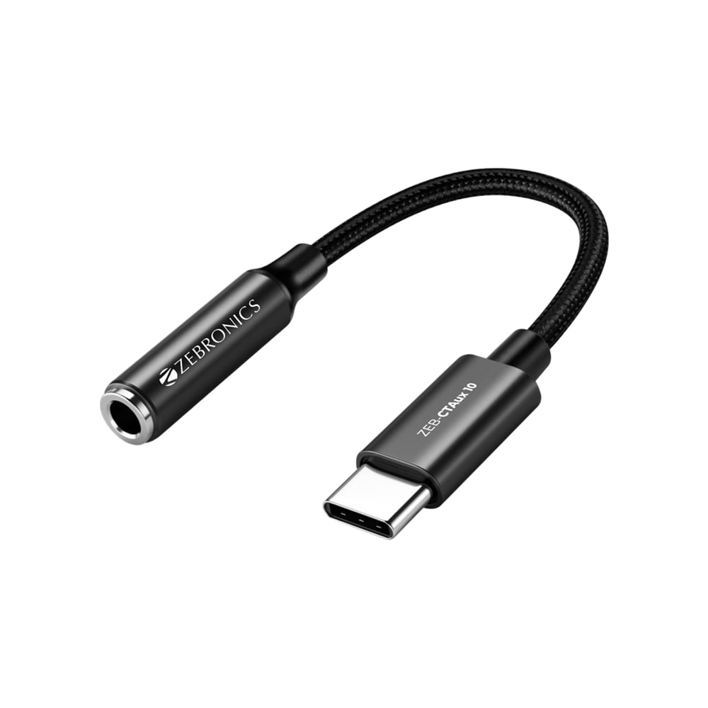 Zebronics Type-C to 3.5mm Converter Aux Cable (Black, 2 Pieces) - Image 1