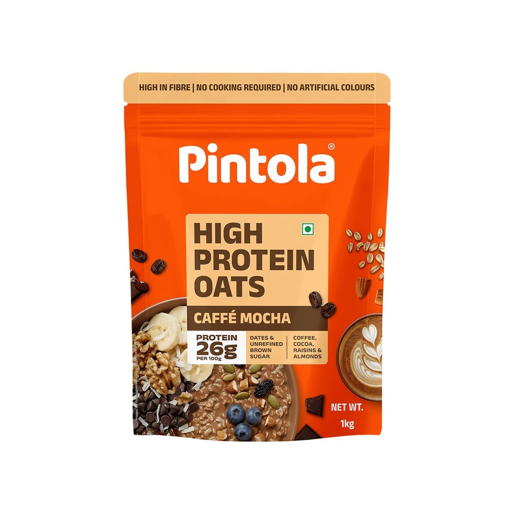 Pintola 26g High Protein Oats Caffè Mocha with Almonds & Raisin - Image 1