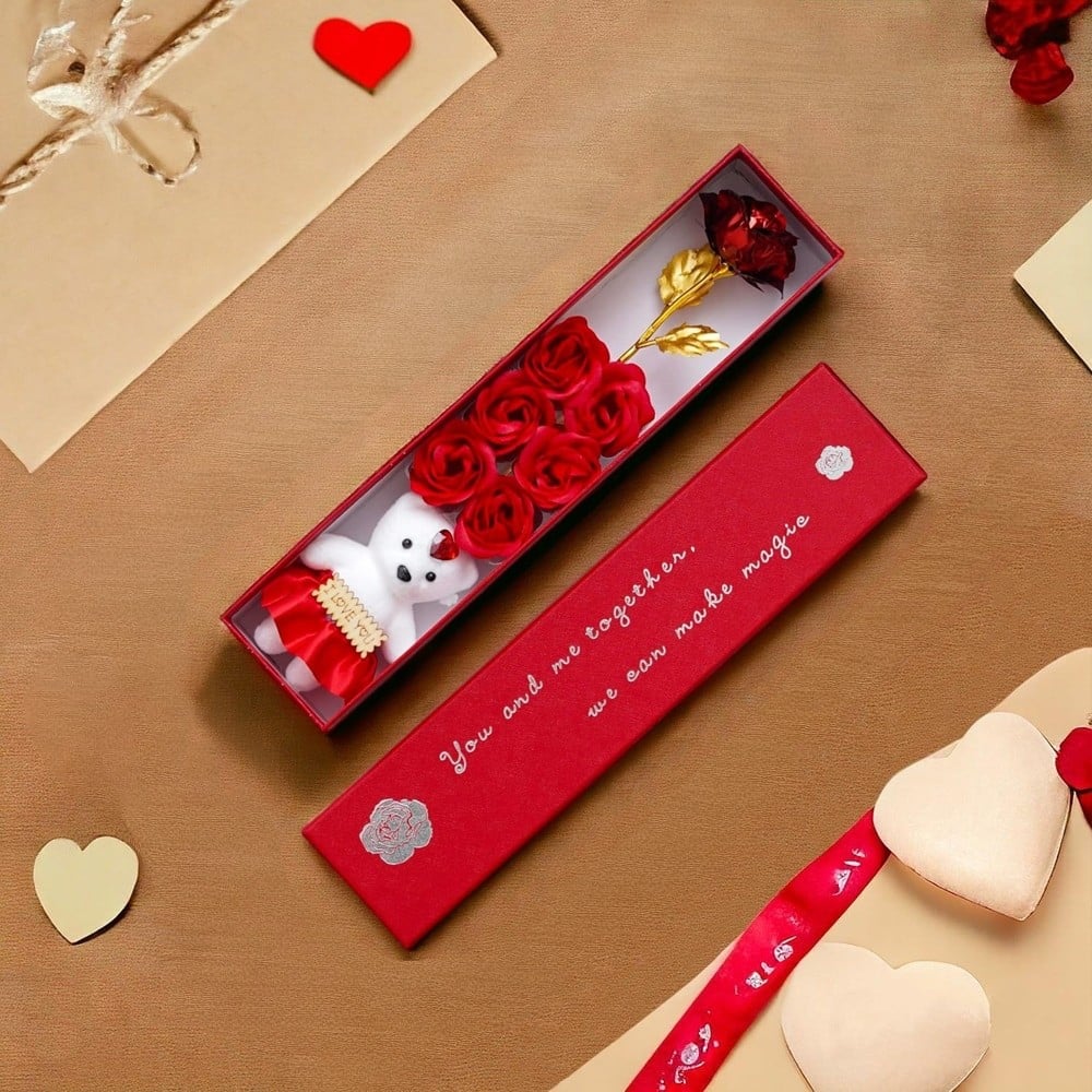 Valentine Special Teddy & Rose Gift Box (Red) - Quace Price - Buy ...