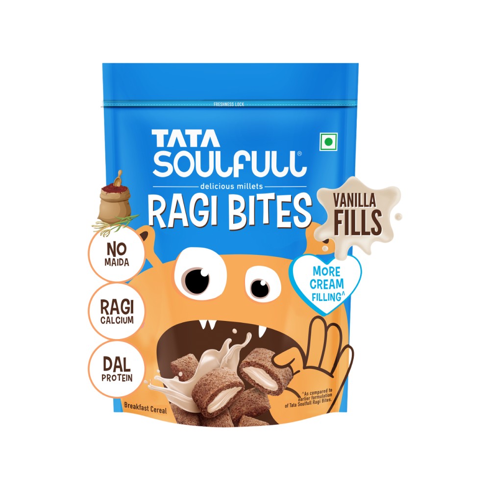 Tata Ragi Powder Tata Soulfull Ragi Bites Vanilla Fills, No Maida, Breakfast Cereal ...