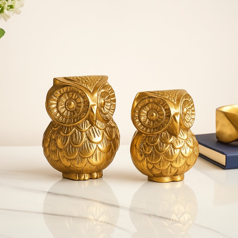 Sammsara Auspicious Owl Showpiece Set (Golden) Price - Buy Online