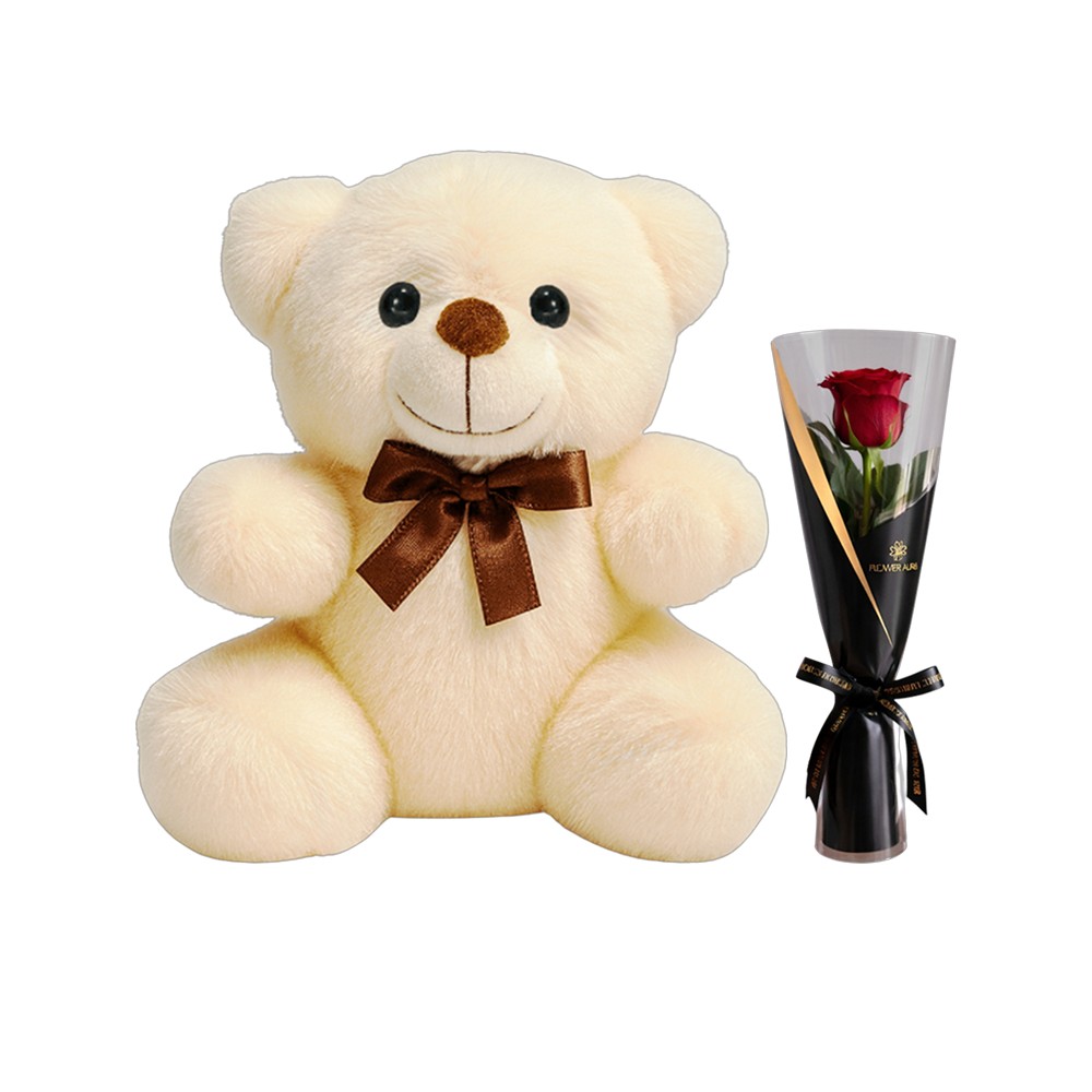 Red Roses Plush FlowerAura - Red Signature Rose Single Flower in Black Sleeve ...