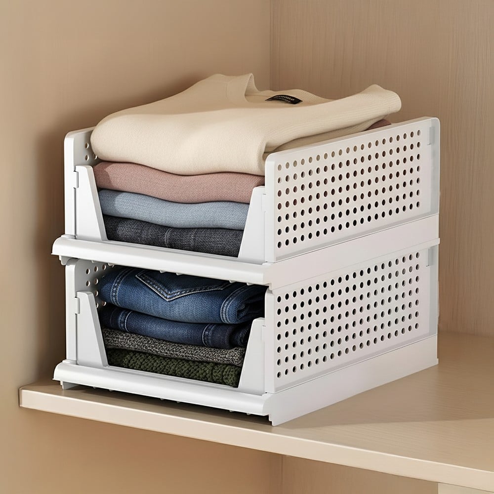Trendy Home Plastic Stackable Wardrobe Cloth Organizer (White) Price ...