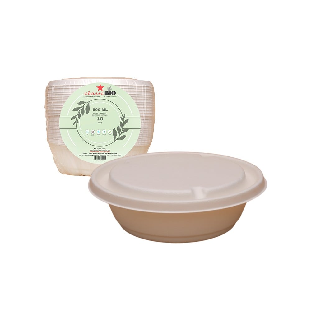Classi Bio Round Takeaway Disposable Food Container With Lid (500 ml ...