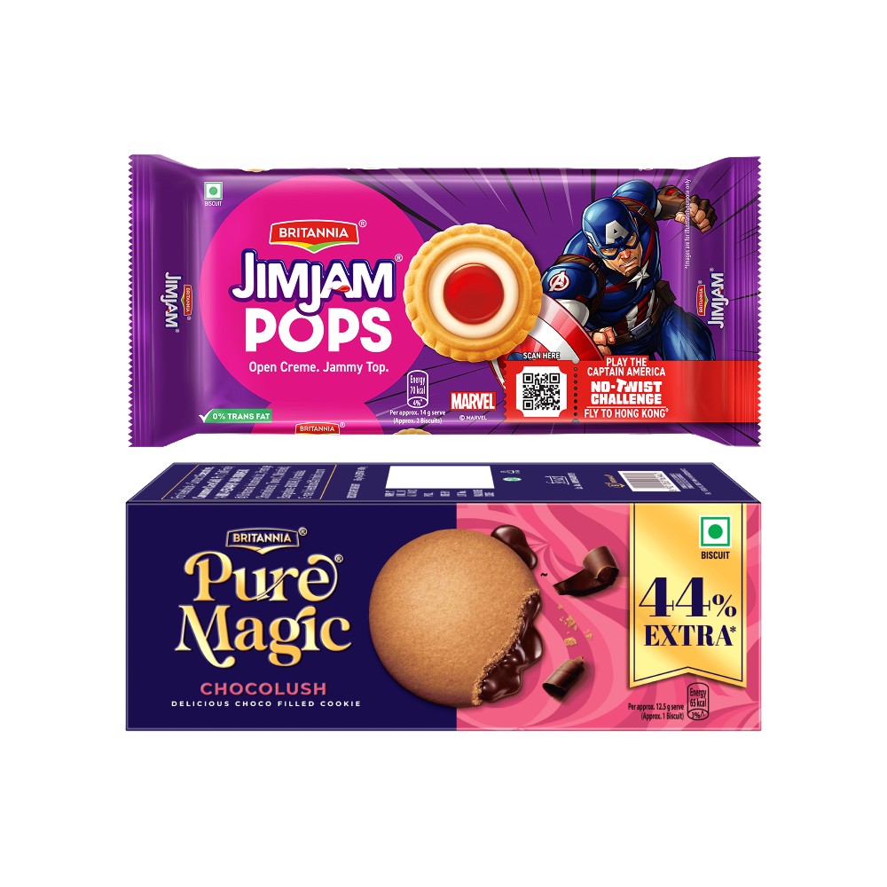 Britannia Treat Jim Jam Pops Crunchy Open Cookies + Britannia Pure ...