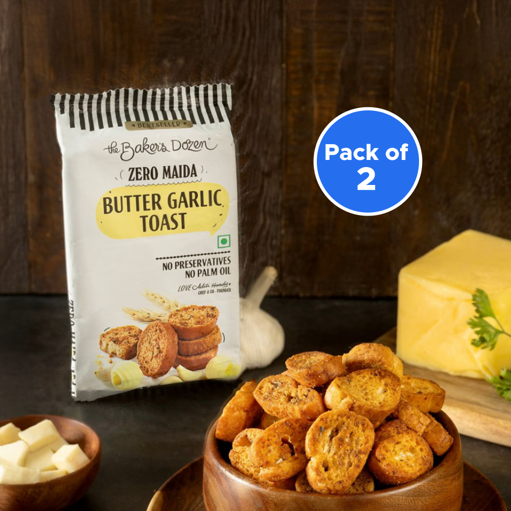The Baker's Dozen Zero Maida Butter Garlic Toast, Whole Wheat - Pack of 2 - Fresh delivery in Aurangabad