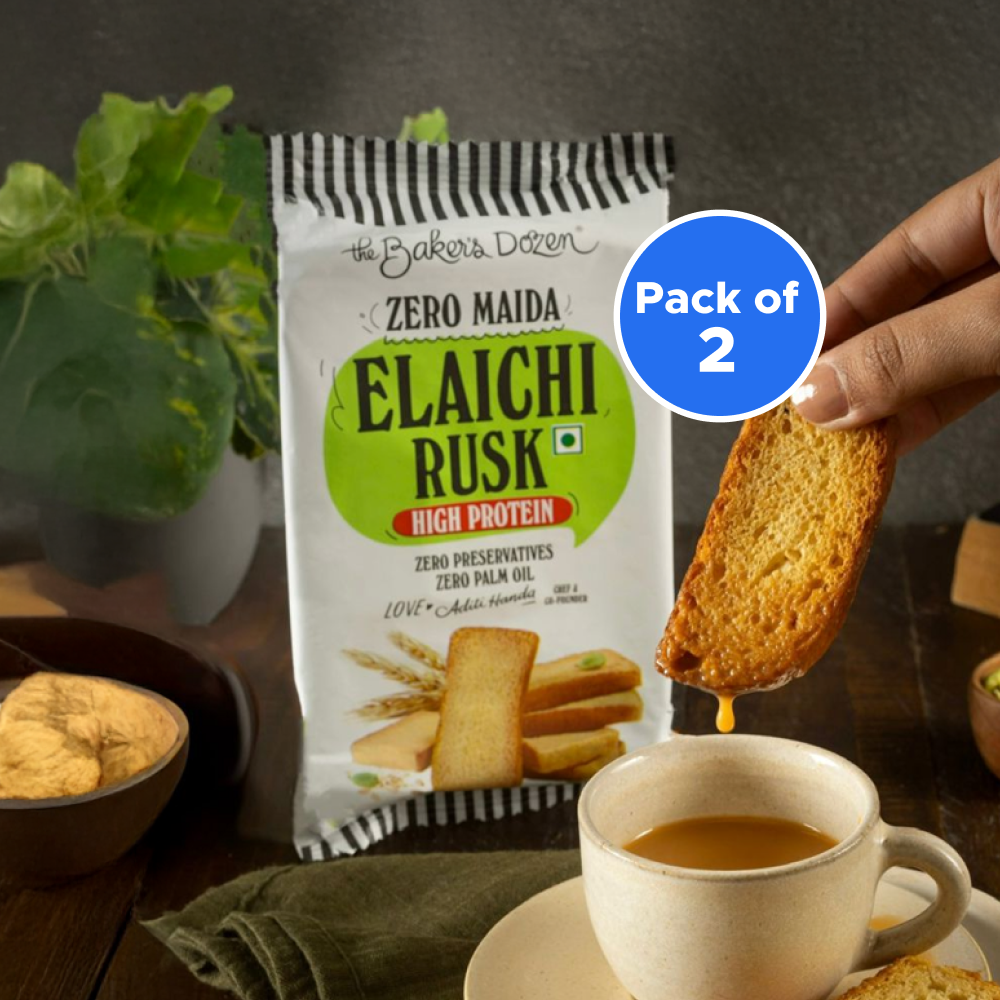 The Baker's Dozen Elaichi Rusk (Zero Maida, High Protein) - Pack of 2 - Fresh delivery in Aurangabad