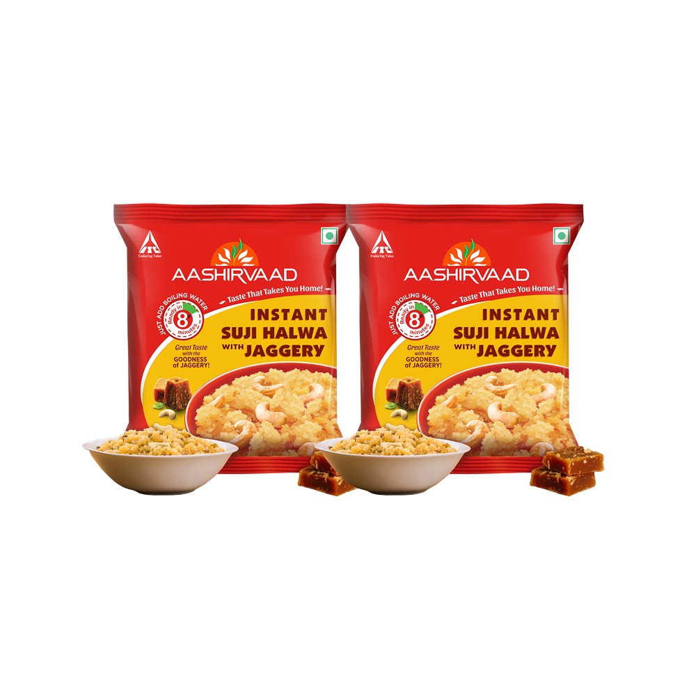 Aashirvaad Instant Suji Halwa with Jaggery Ready to Eat - Pack of 2 ...