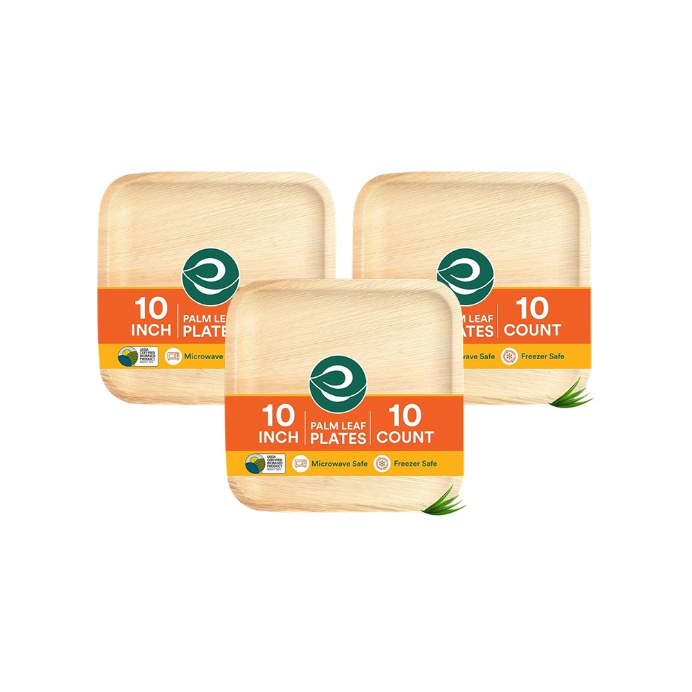 Eco Soul Palm Leaf Square Disposable Plates - (10 inches) - Pack of 3 ...