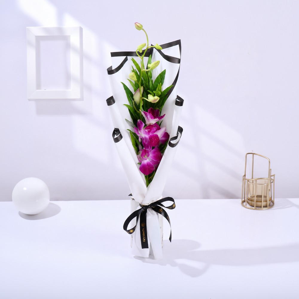 FlowerAura - Single Purple Orchid in White Wrap Price - Buy Online