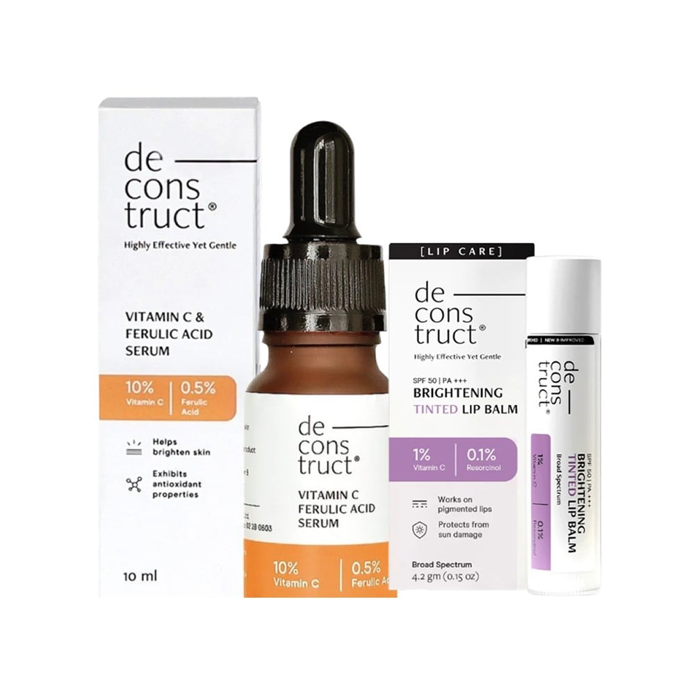 deconstruct vitamin c serum lip balm 10% Face + SPF 50 Tinted (Light Pink) Combo Price Deconstruct brightening lip