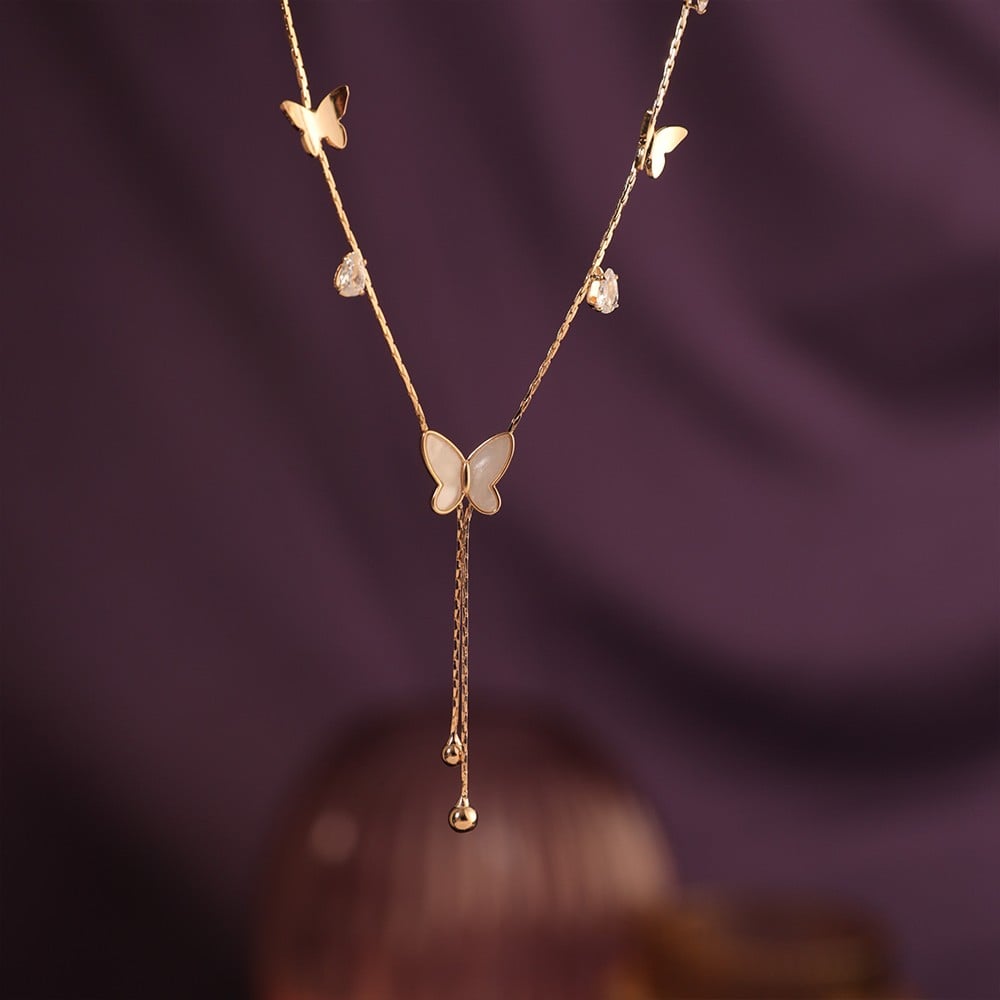 Salty Radiant Butterfly Tassel Necklace Pink