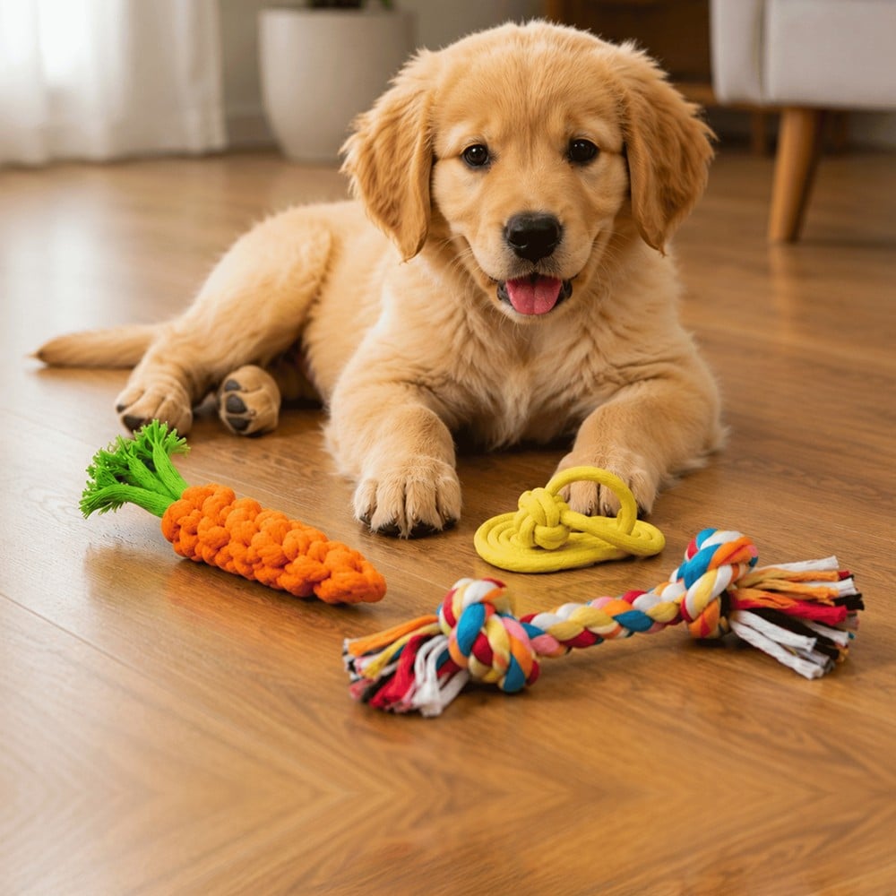 Green Dog Computer Foodie Puppies 3-in-1 Cotton Rope Chew Toy Combo for Small Dogs ...