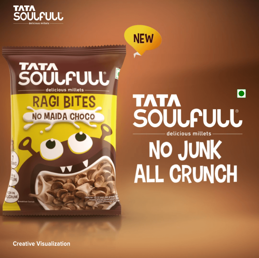 Tata Soulfull Ragi Bites Choco 7 Grains Kids Breakfast Cereal (No Maida ...
